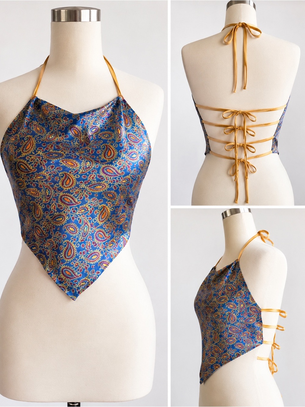 Paris Blues Y2K Silk Scarf Halter Top